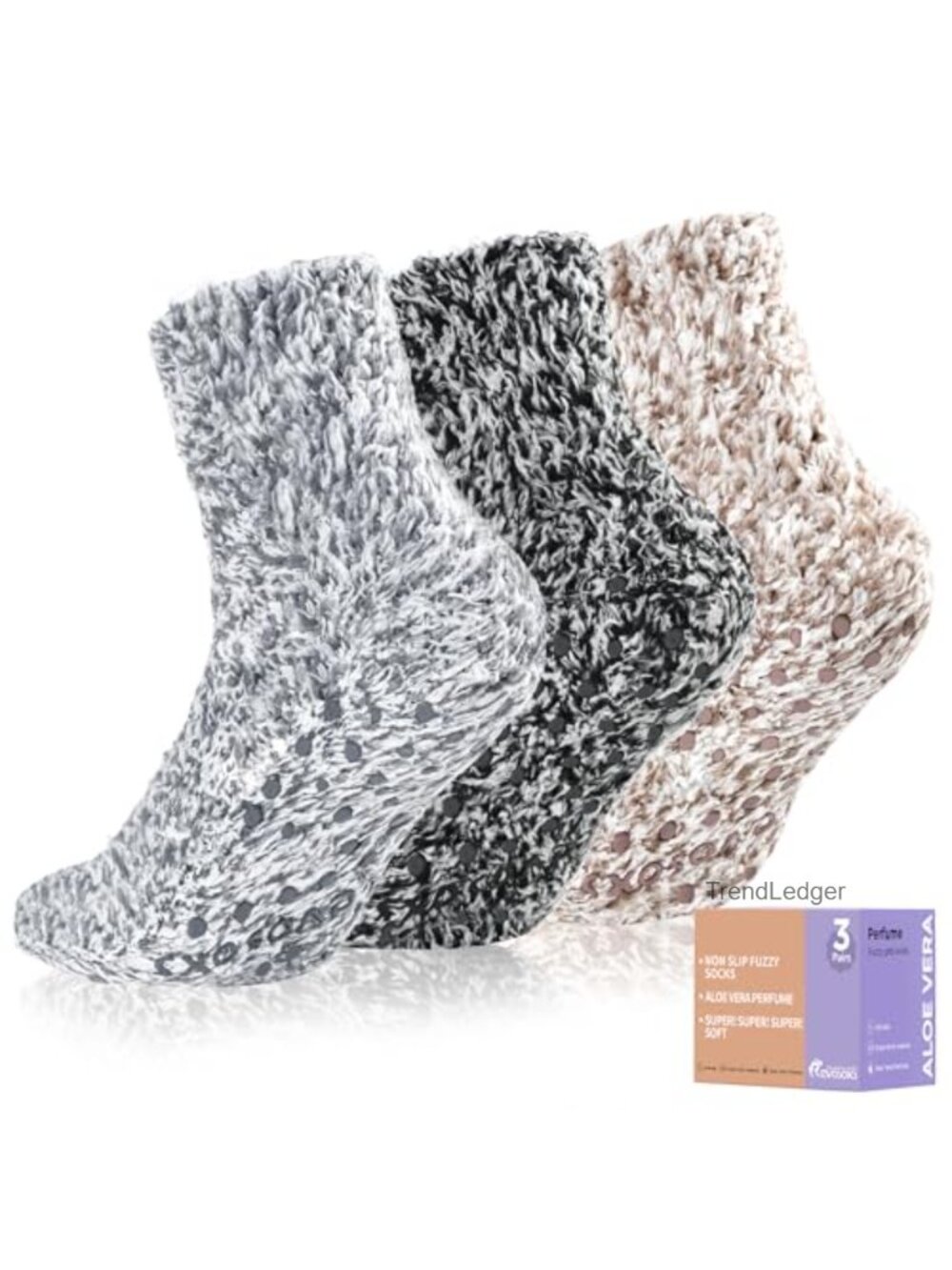 Fuzzy Crew Socks with Grips Cozy Non Slip Slipper Socks